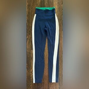 lululemon athletica Navy Leggings with White Side Stripes and Green Waistband